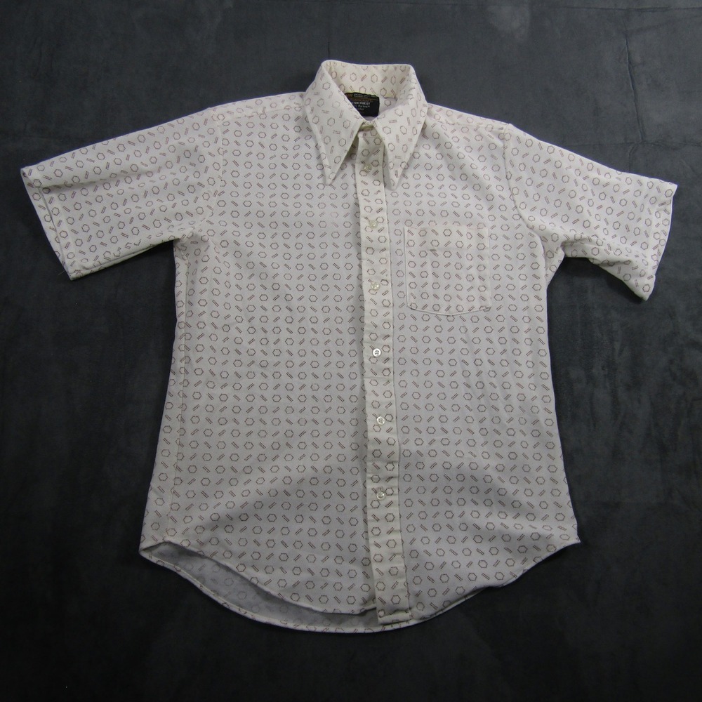 Towncraft Button Up Shirt Women Small Cream Geometric 70s Vintage Penn Prest